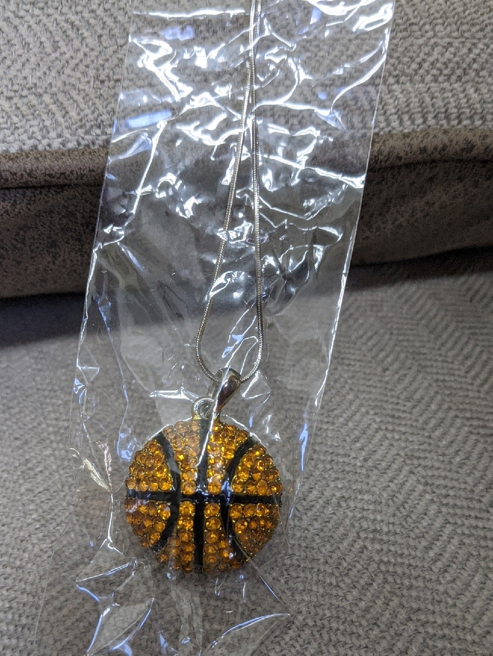 Rhinestone Basketball Pendant Necklace - Orange Crystal